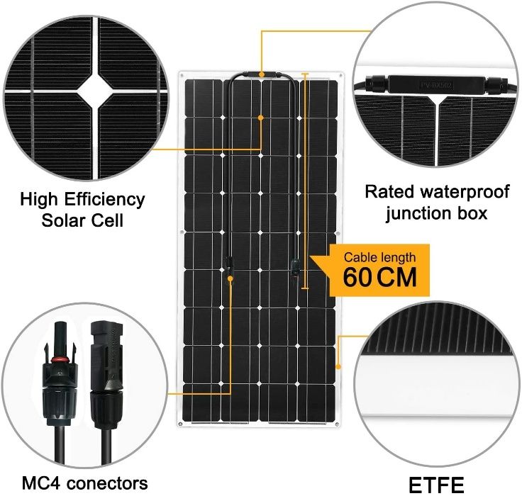 Panou solar flexibil 100w monocristalin , 1,1 Kg, produs nou.