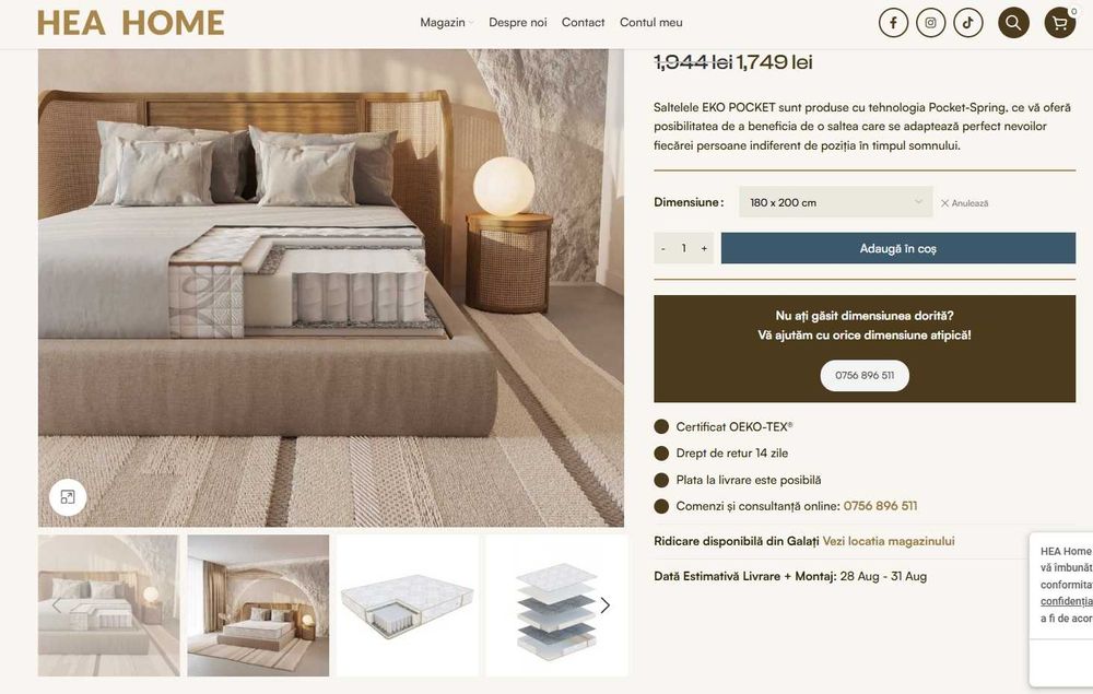 Vand saltea 180 x 200  EKO POCKET