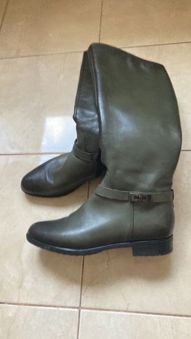 Cizme piele lungi verde kaki
