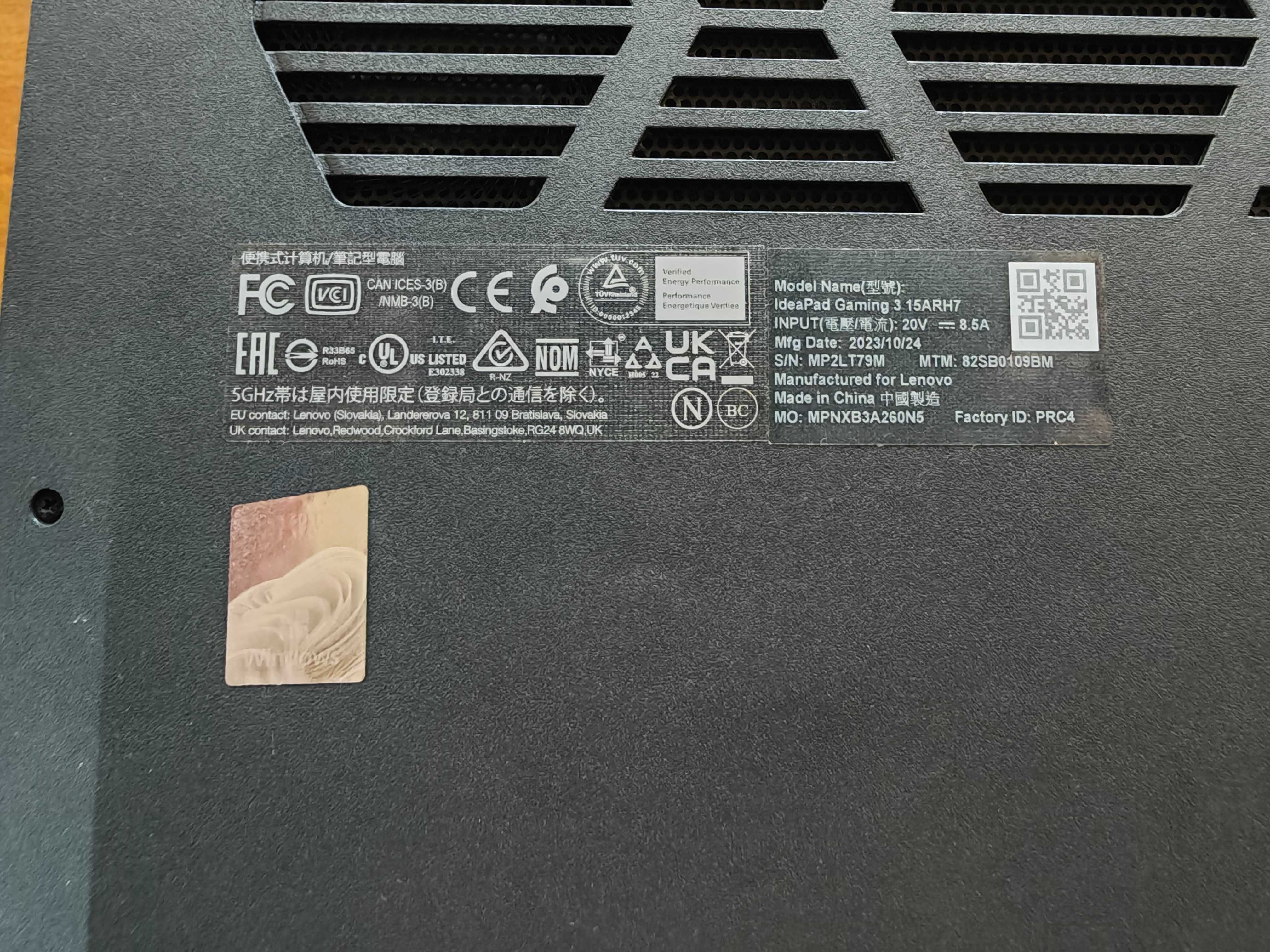 Lenovo IdeaPad Gaming 3 15ARH7,  Ryzen 5 7535HS, NVIDIA RTX 3050 6GB