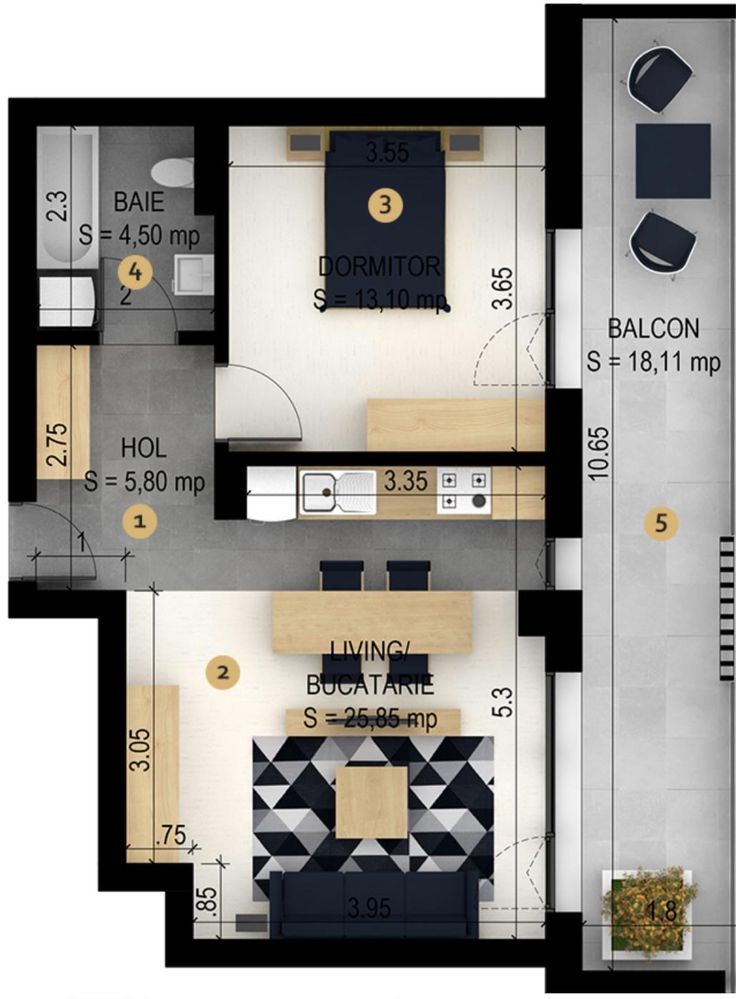Apartament 2 camere, complet mobilat, loc de parcare inclus