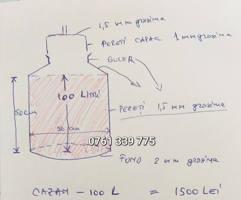 Cazan realizat din inox alimentar având o capacitate de 10 găleți