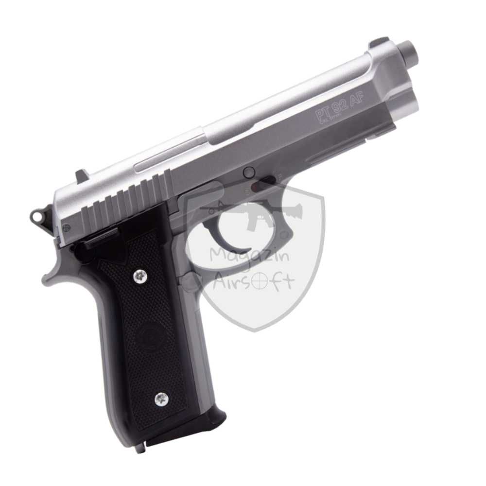 Pistol manual Airsoft, PT92 Silver Metal Slide, Cybergun