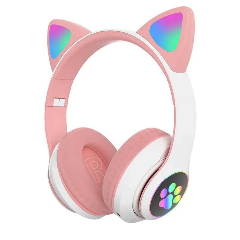 Casti wireless cu urechi de pisica pentru copii