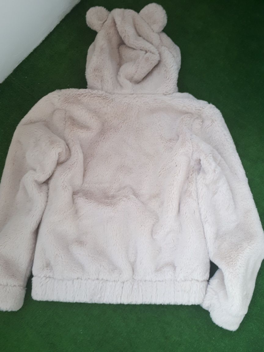 Jacheta H&M blăniță bej cu urechi rotunde pe gluga, 158/164, 12-14 ani
