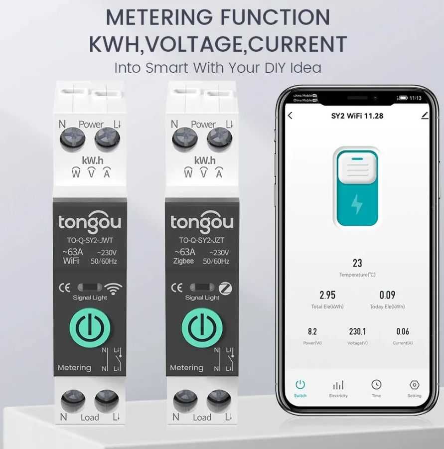 Siguranta Smart Wifi cu app 63A si monitorizare energie electrica