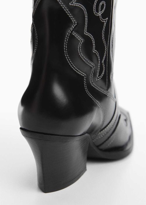 Botine cowboy din piele cu cusaturi decorative