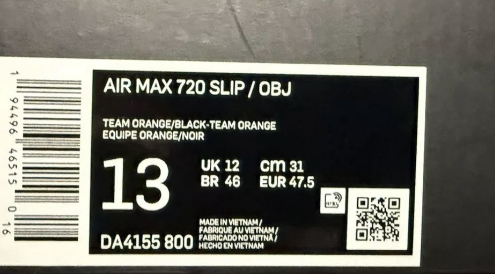 Nike Air Max 720 Slip Odell Beckham JR UK12/EUR47.5номер/31см.ст.