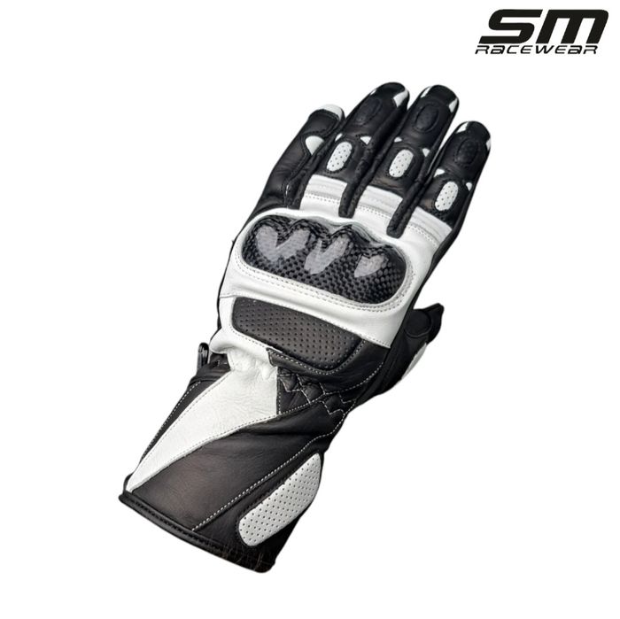 Manusi moto piele naturala SM Striker Black - White Long 
S, M, L, XL