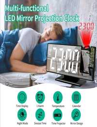 Проектиращ LED настолен огледален часовник с аларма