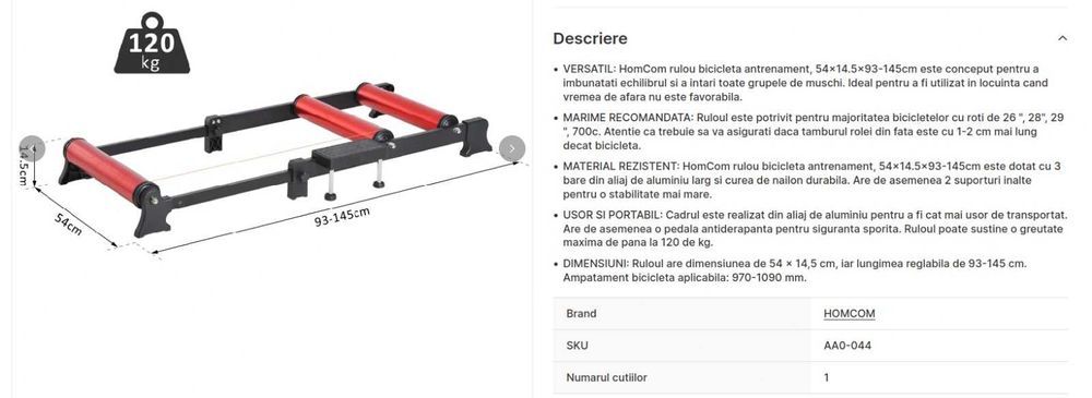 Rulou bicicleta antrenament HOMCOM