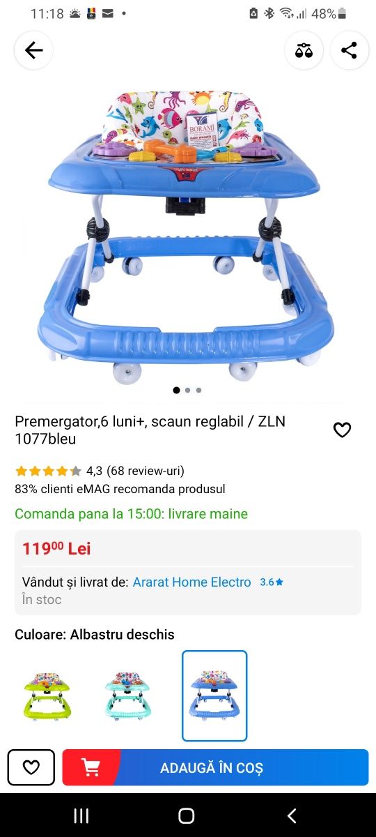 Vând premergător 6 luni +, scaun reglabil
