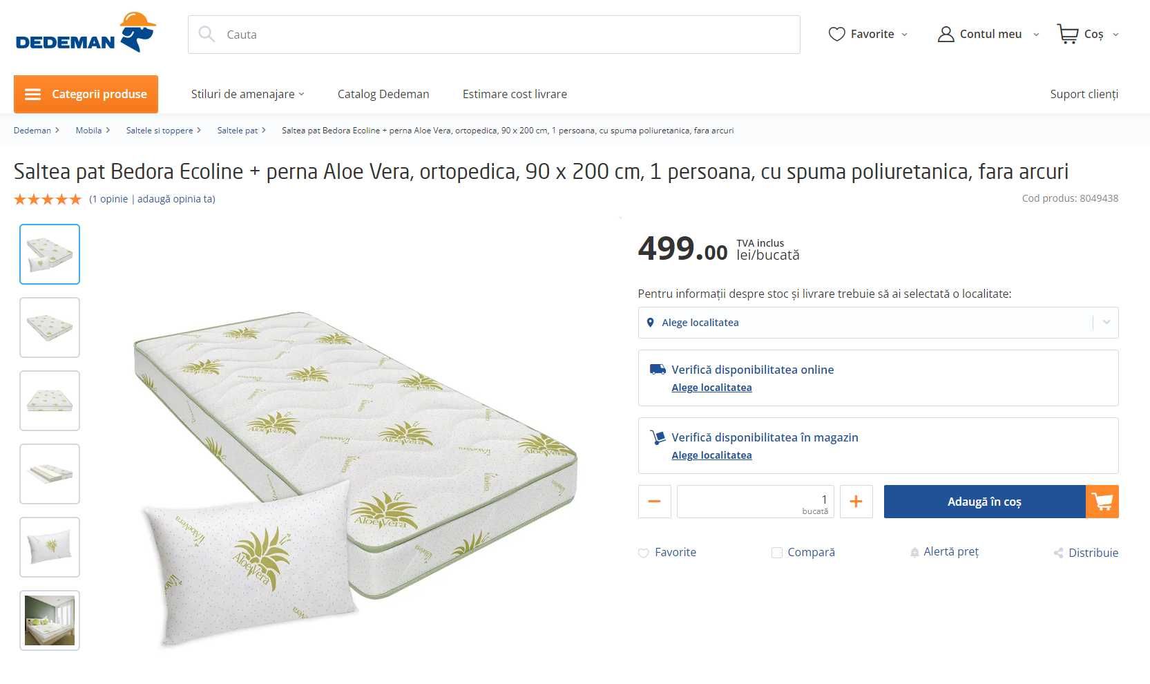 Saltele Ecoline ortopedice cu spuma si aloe vera 90x200