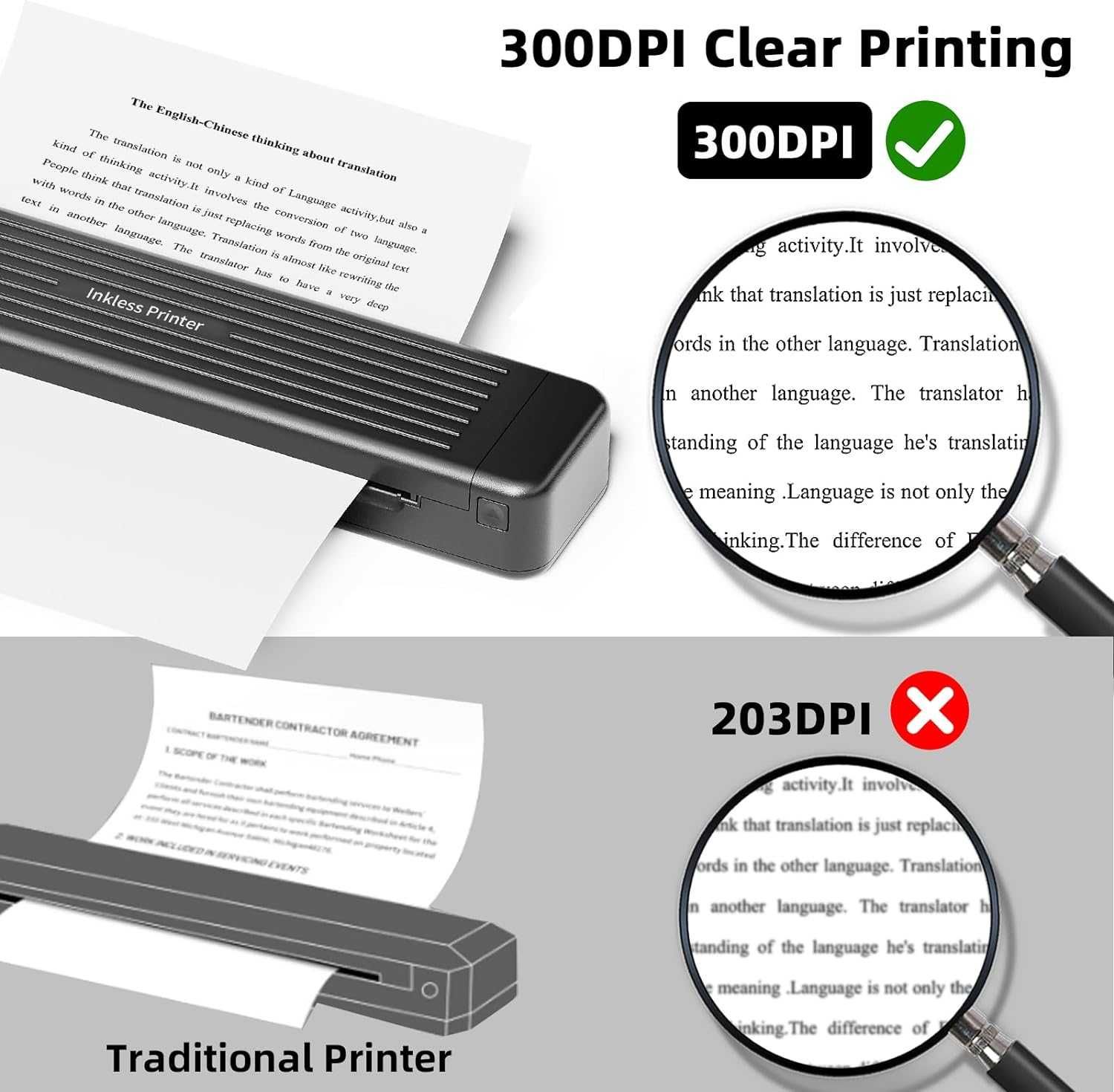 Безжичн преносим принтер Zoolion, за iPhone, Android и лаптоп, черен