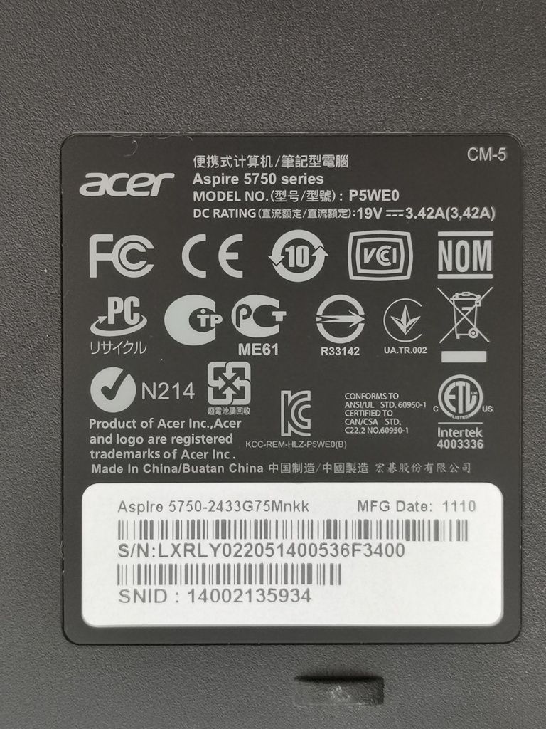 Acer Aspire 5750