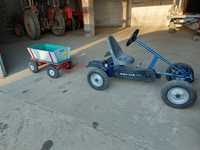Kart cu pedale copii și adulți albastru cu căruță și scaun suplimentar