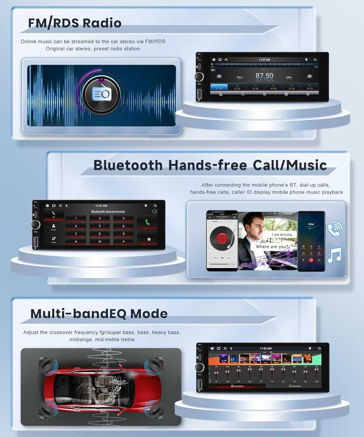 Rimoody Еднодинов безжичен Carplay/Android Auto стерео 6.86 инча HD