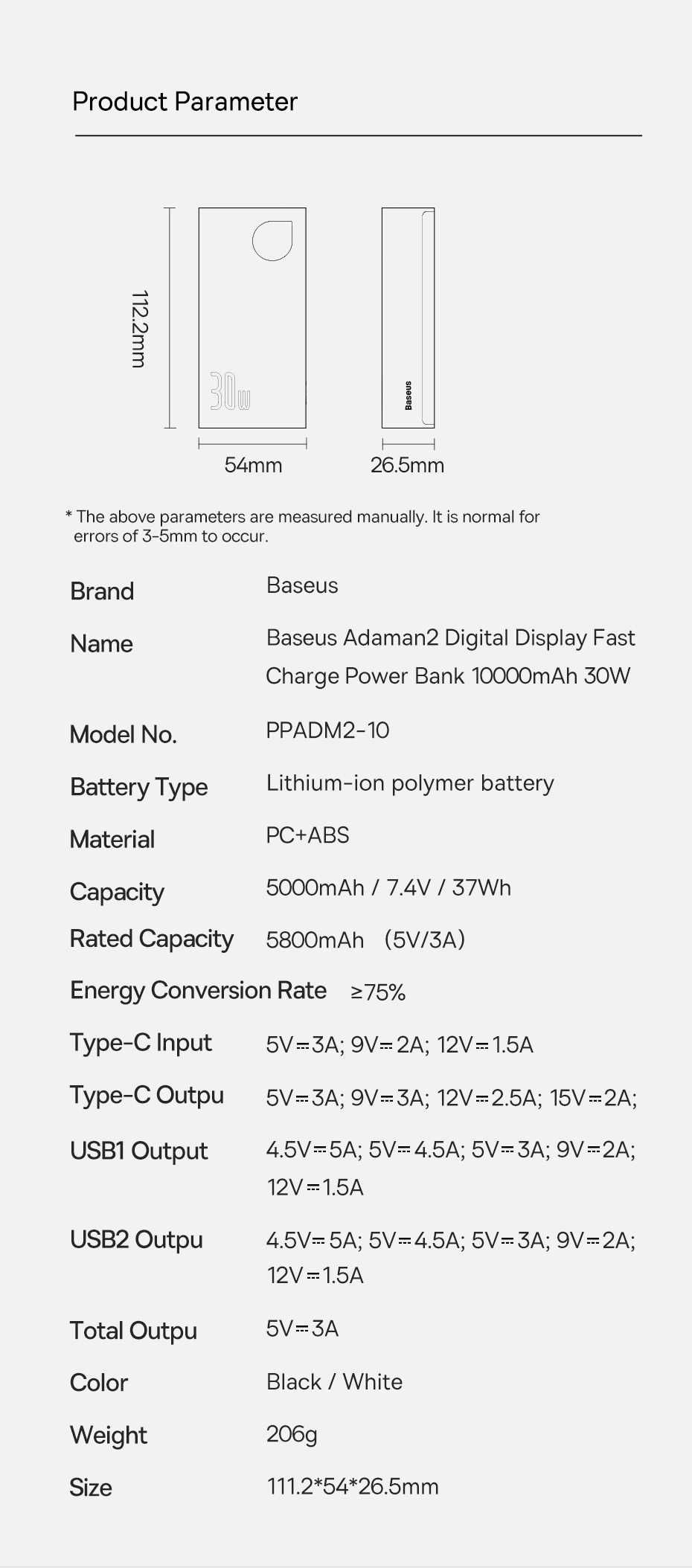 Baseus Adaman2 30W Power Bank 10000mAh For iPhone/iPad/MacBook