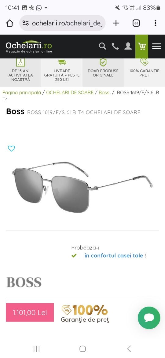 Ochelari soare boss originali 1619 f/s