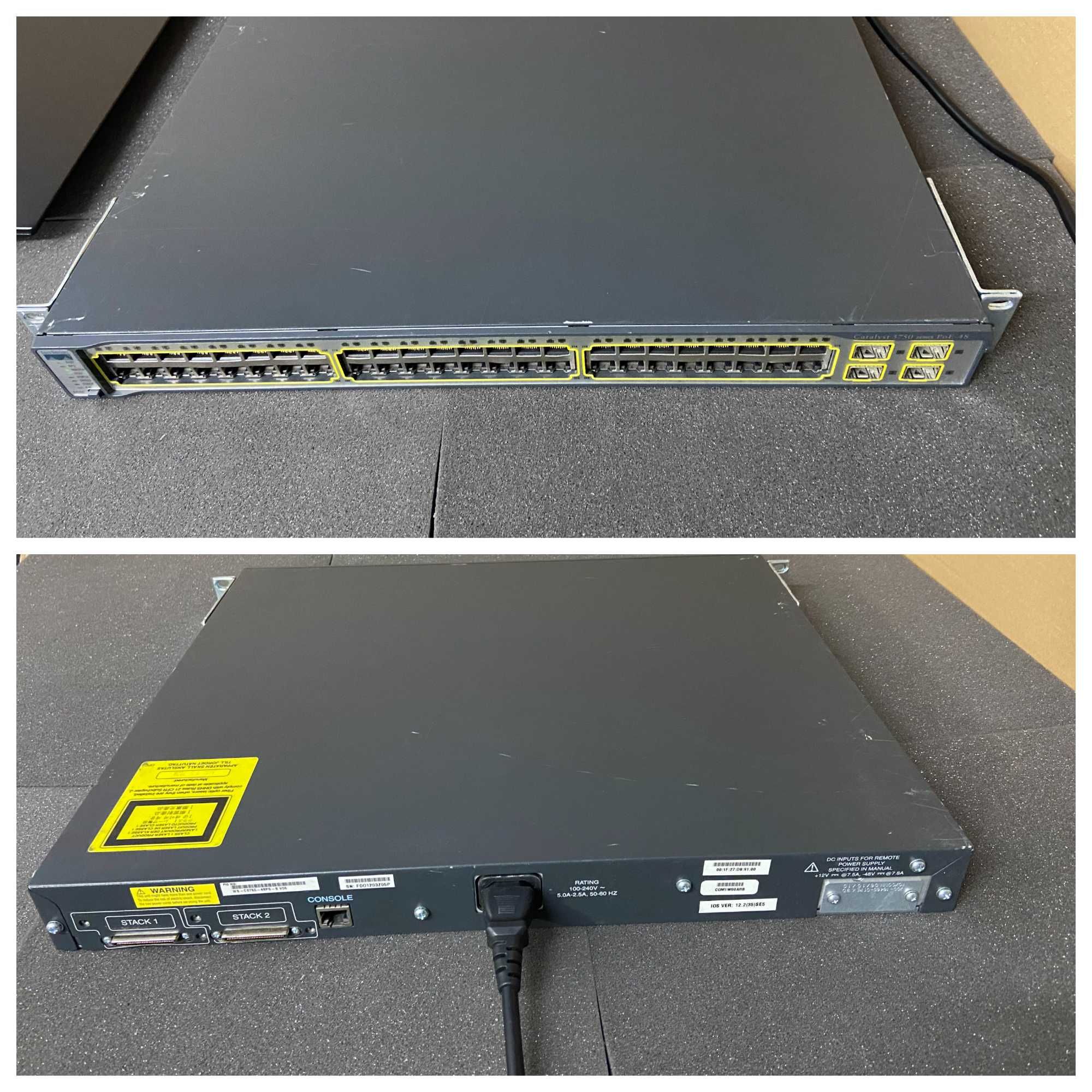 PoE суич Cisco C3750-48P 48 портов камери видеонаблюдение 3750 switch