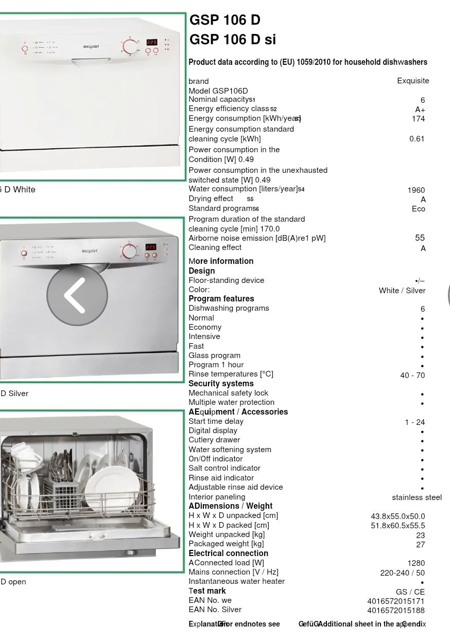 Masina de spalat vase Exquisit compacta 6 seturi