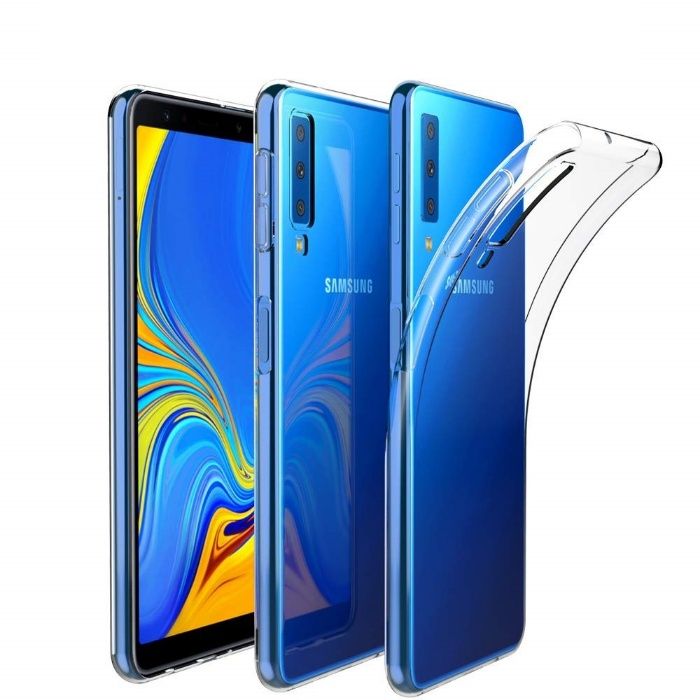 Samsung A7/A8/A6 2018 Pachet Husa Silicon Clara/Neagra + Folie Sticla