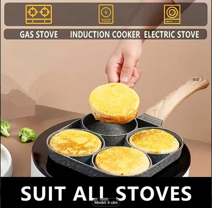 Tigaie antiaderentă cu 4 găuri, acoperită cu piatră Maifan