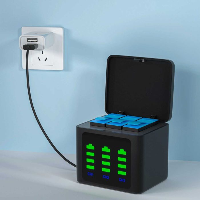 Set 2 acumulatori + incarcator triplu USB-C GoPro Hero 9 10 11 12