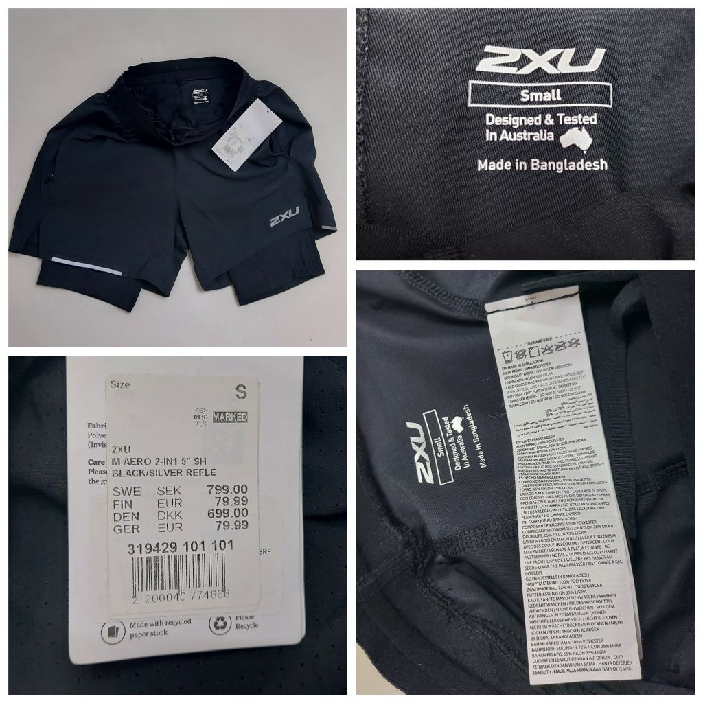 Pantaloni scurți Noi, compresie 2XU Aero 2-In-1 5" - negru/argintiu