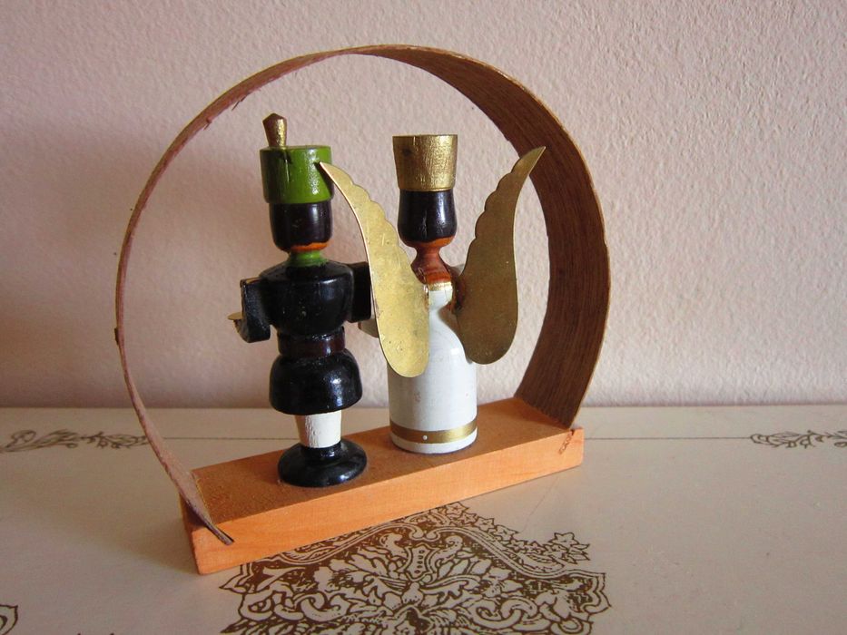 cadou rar Craciun Inger si Miner miniatura vintage lemn 1950 Germania