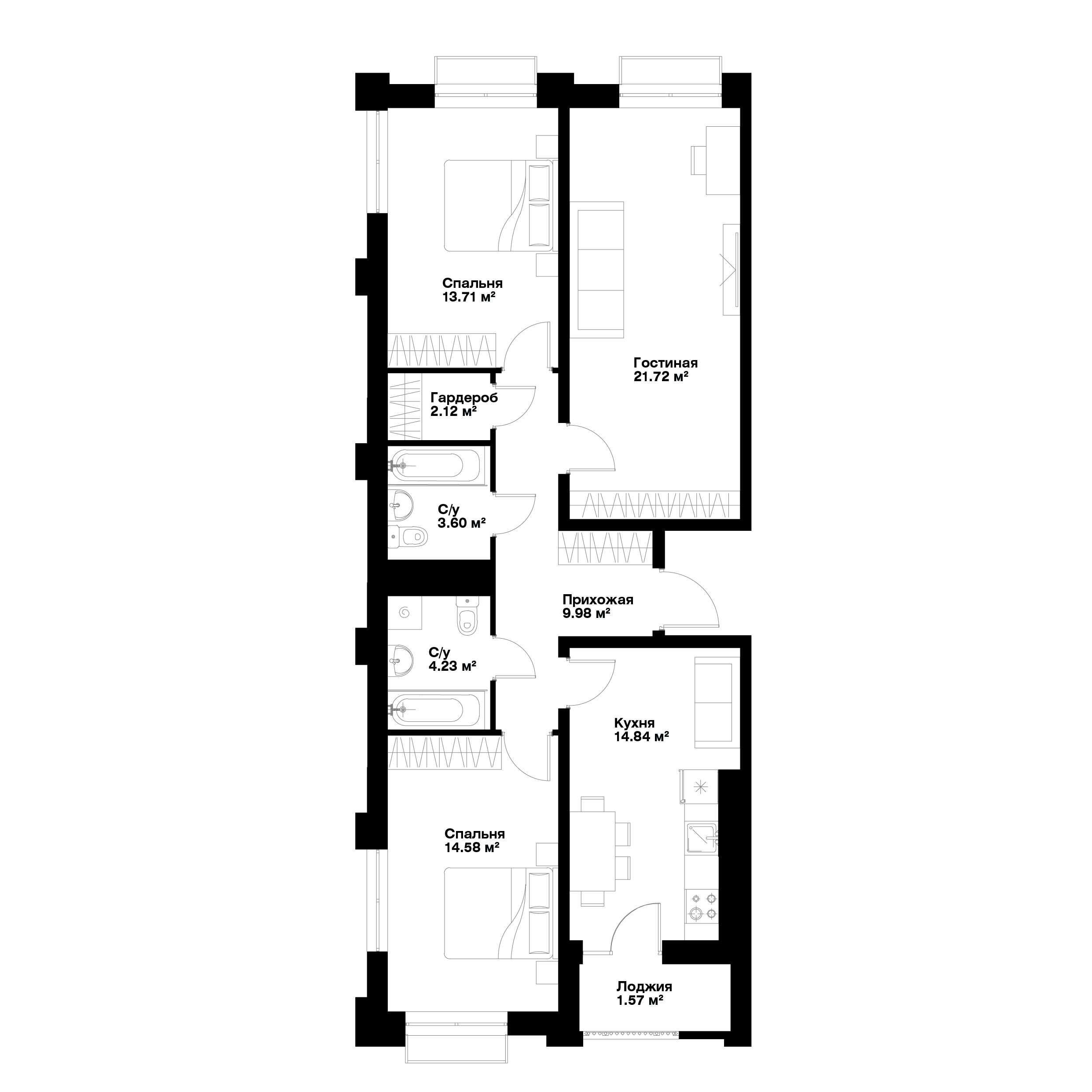 3-xonali xonadonlar | 3-комнатные квартиры ЖК O'z Makon - Golden House