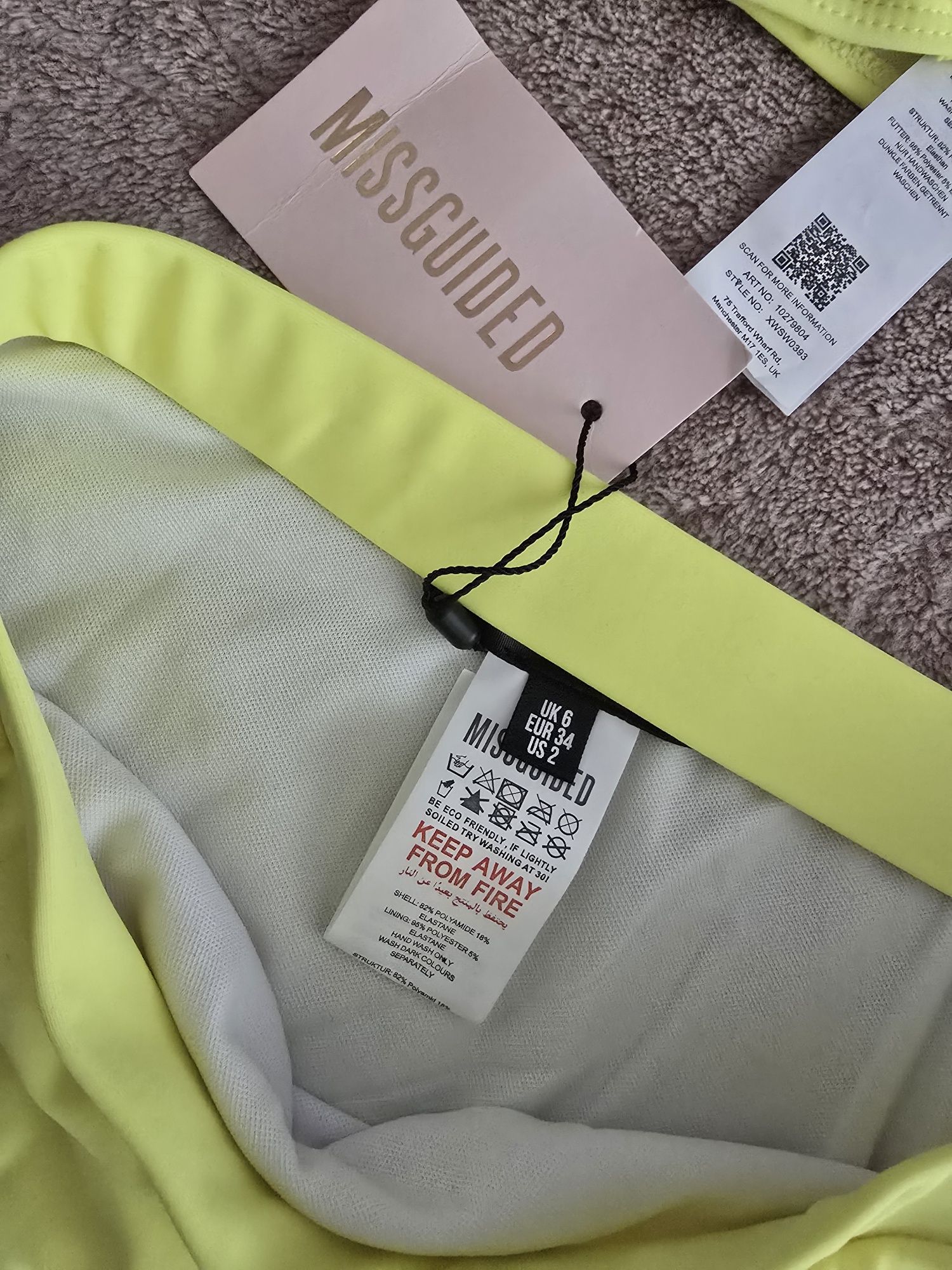 Бански Missguided XS, неонов жълт, нов