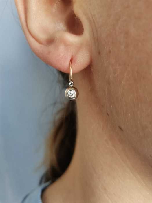 cercei aur 14k button cu diamante unicat austria 2.33