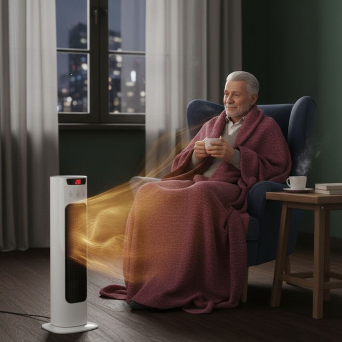 Вертикален керамичен отоплител с дистанционно и защита от прегряване