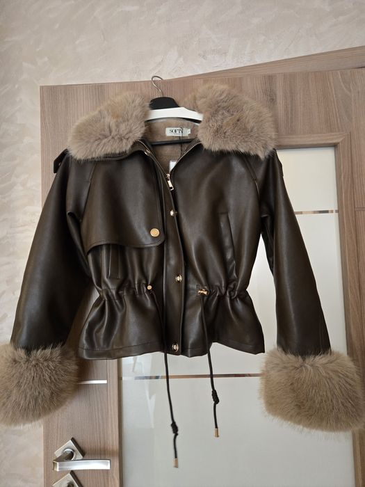 Късо кожено яке с пух Хита на сезона