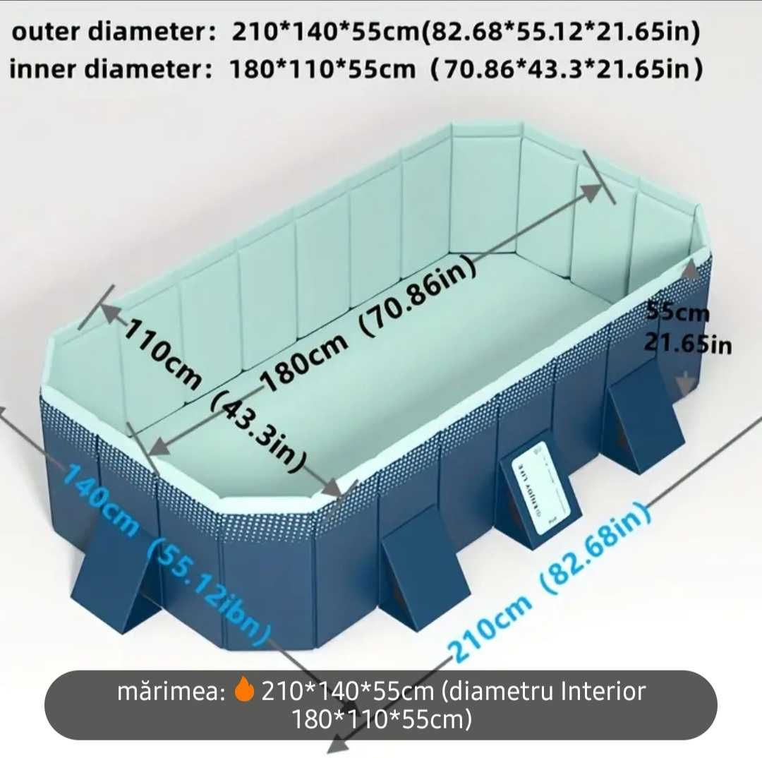Piscina  210 X 140 cm, pliabila, ingrosata, rezistenta la uzura, noua