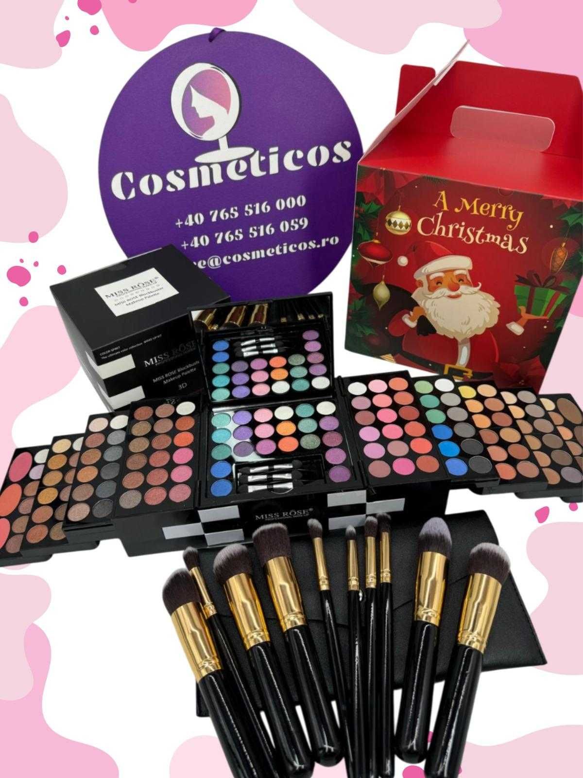 Kit Make Up: Trusa 148 nuante Miss Rose si set 10 pensule machiaj