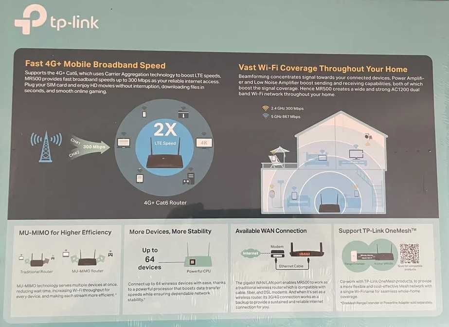 Router Wireless TP-Link Archer MR500, AC1200, Dual Band, MU-MIMO, LTE