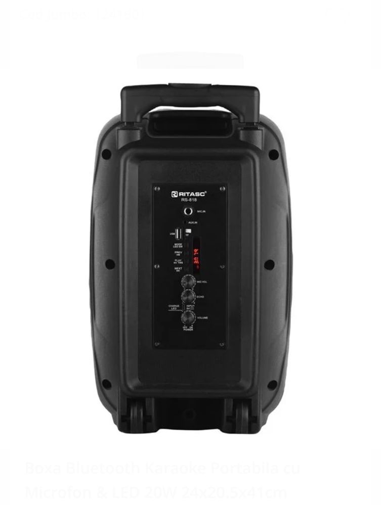 Boxa Bluetooth Karaoke Portabila cu Microfon & LED 20W 24x20.5x41cm