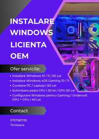 Instalez Windows 10/11. Curat calculatoare in Timisoara