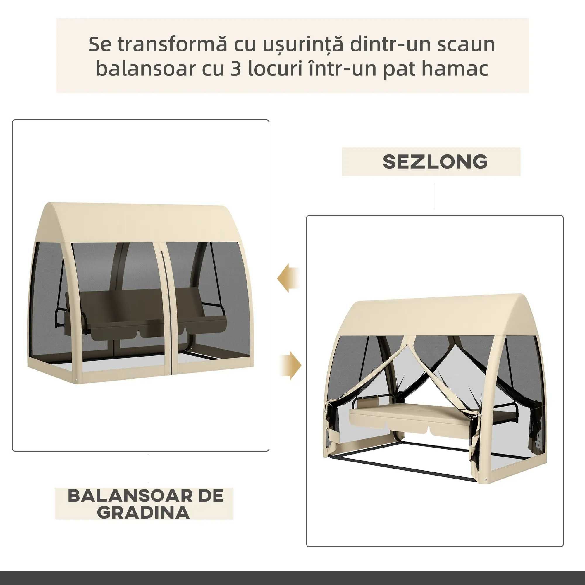 Balansoar de Grădină 2-în-1 Convertibil în Pat