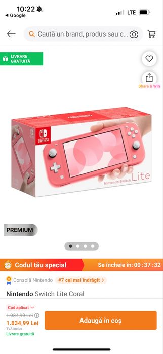Consola NINTENDO SWITCH Lite Coral