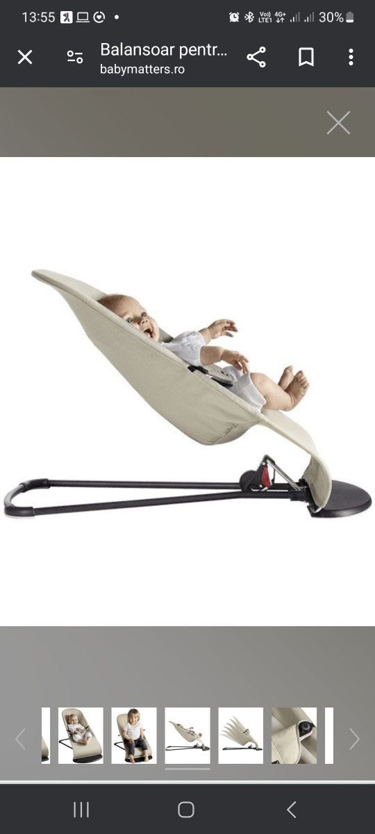 Balansoar copii BabyBjorn, Bumbac, crem, 0-2 ani