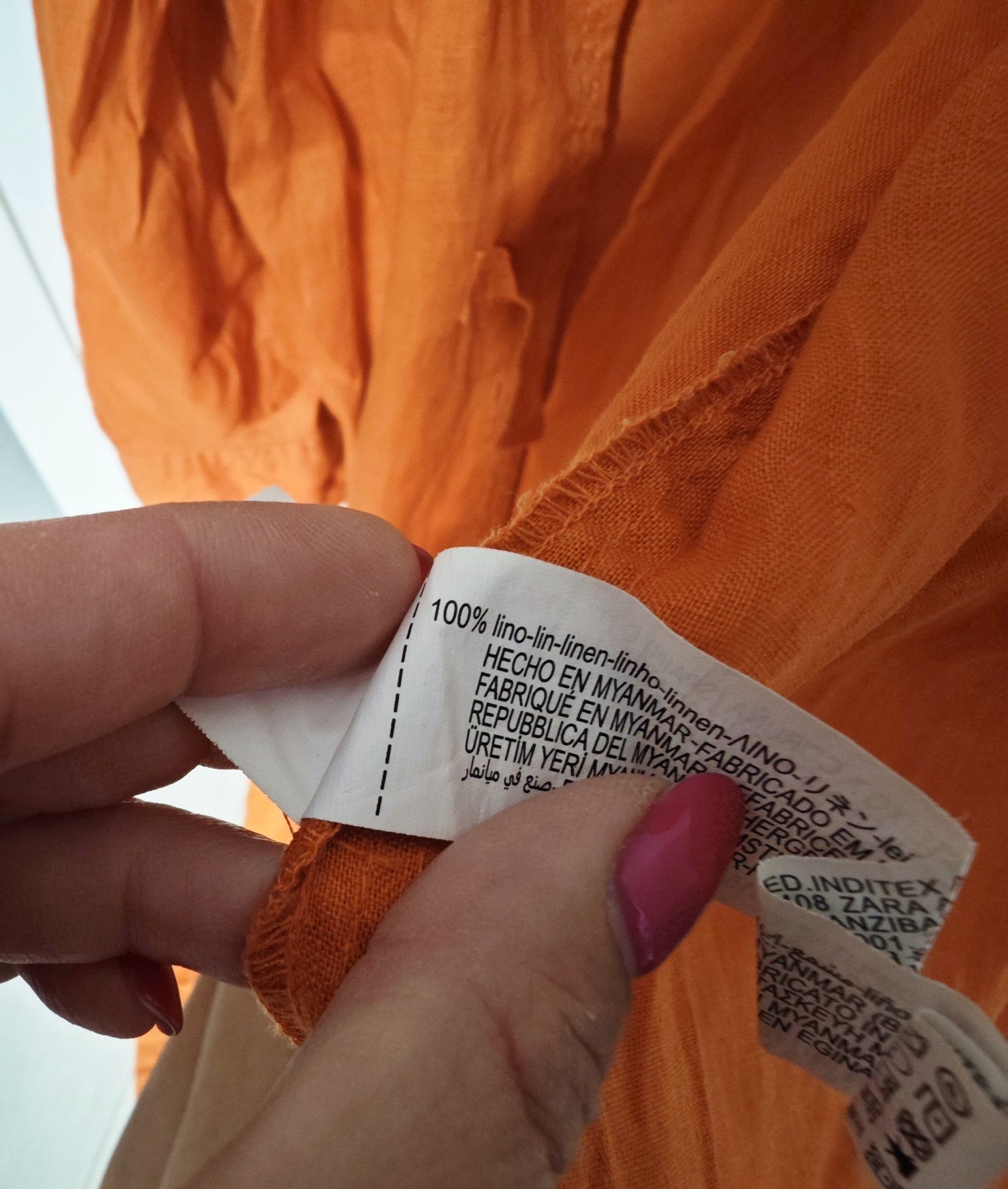 ZARA 100% лен оранжева рокля тип риза