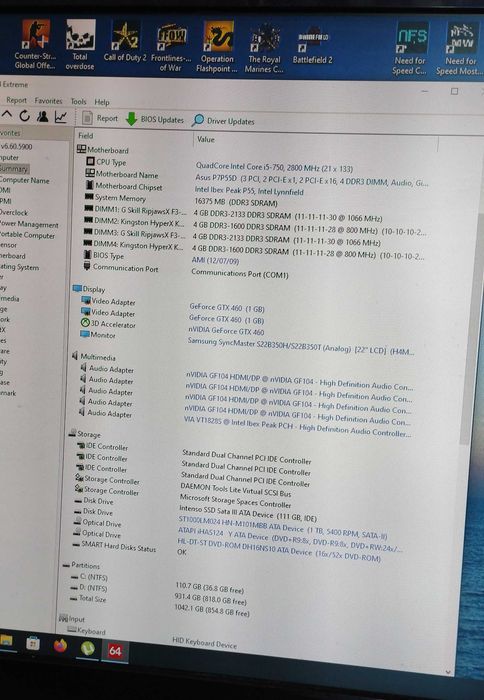 PC Retro, Intel Core I5 750, 16GB RAM, SSD + HDD, GTX 460 1GB