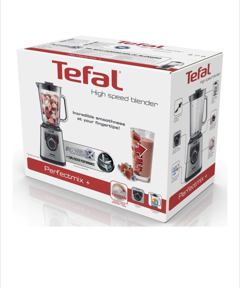 Blender Tefal 1200W, 6 lame detasabile, vas din sticla, 3 programe