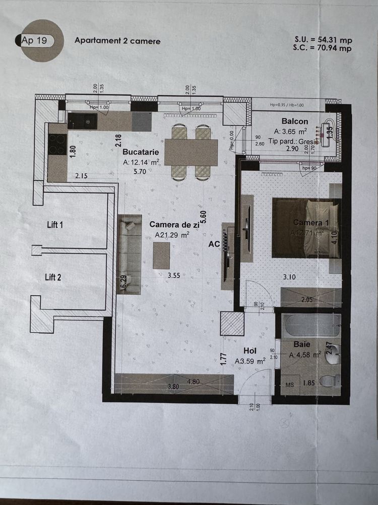 Apartament 2 camere , Concept 9, finisat ,cu loc de parcare