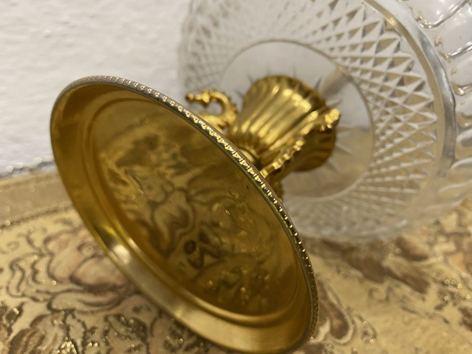 Винтидж италианска кристална бонбониера с месингова стойка 1950-те