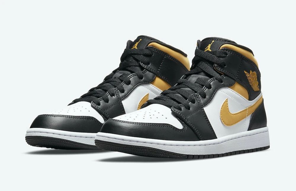 Оригинални мъжки кецове Nike Air Jordan 1 Mid White Pollen Black