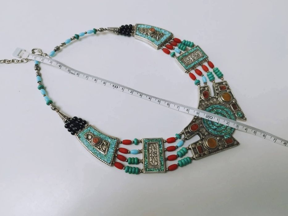 Vechi colier etnic argint de 925, lucrat manual, pietre naturale